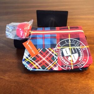 Estee Lauder Red Blue Plaid Cosmetic Pouch